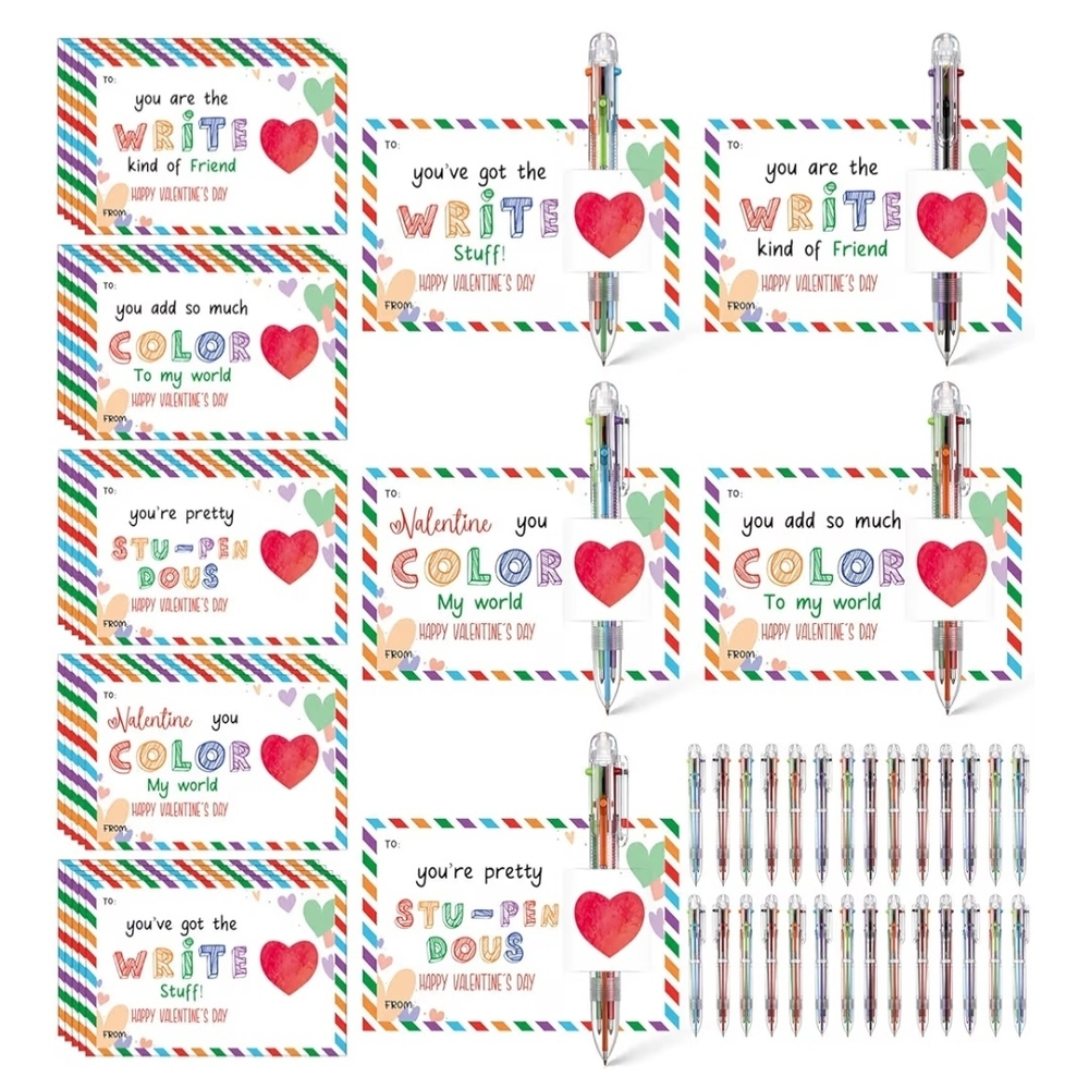 Valentine's Day Multicolor Pen and Card Set